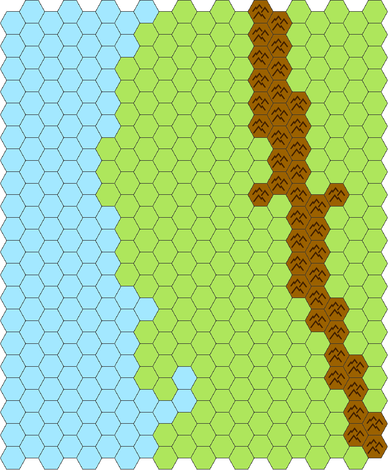 hex map, now with mountains from north to south