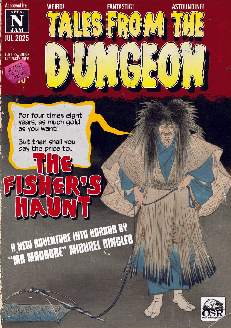 Fake comic book cover: "Tales from the Dungeon: The Fisher's Haunt", featuring a much more ominious ukiyo-e ghost.
